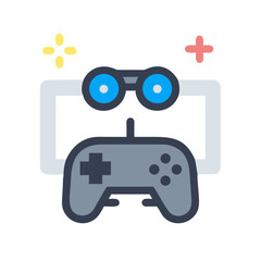 Retro Gaming Fun: Pixelated Controller and Screen Icon on Black Background