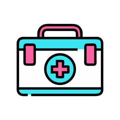 Fototapeta premium Stylized first aid kit illustration featuring bright colors and a medical cross symbol