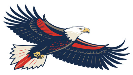 Majestic Eagle in Flight with Red and Blue Wings.