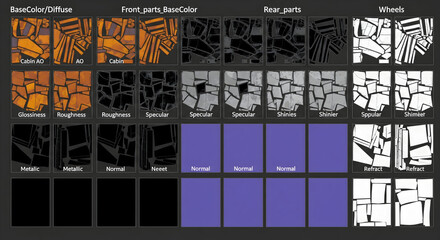 Detailed 3D model textures and maps for game development and digital art creation