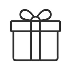 Minimalist line drawing of gift box with ribbon on a black background