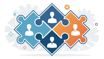 Teamwork Concept Depicted by Puzzle Pieces with Silhouettes.