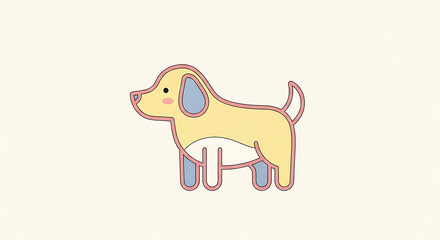 Obraz premium Cartoon illustration of a light yellow dog with blue and pink outlines standing on a light beige background.