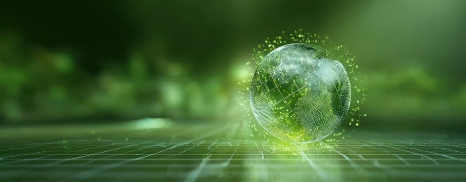 The Earth as a glowing digital globe symbolizing green technology and global connectivity - Powered by Adobe