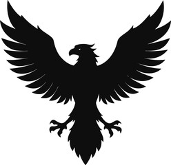 Obraz premium Silhouette of a flying eagle with wings spread wide.