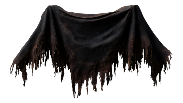 Ancient tattered cloak with ragged edges isolated on transparent background