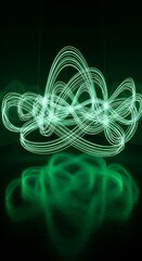 Intricate green light patterns create a mesmerizing design against a dark background, showcasing a captivating abstract visual.