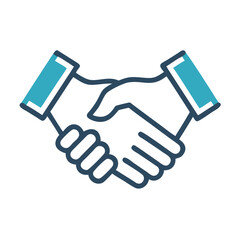 Simple graphic of two hands shaking on black background representing business deal