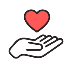 Hand holding a heart flat design with a black background, for medical purposes.