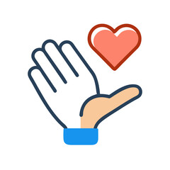 Obraz premium Graphic of hand offering a heart shape on a black background to represent kindness