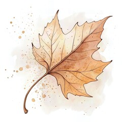 Fototapeta premium Beautiful watercolor clipart illustration of a single maple leaf showcasing autumn colors and delicate textures