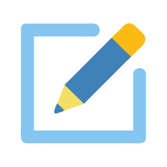 Stylized Edit Icon Depicting a Pencil Writing in a Square Box on Black