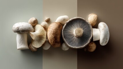 Rustic mixed mushrooms arrangement for culinary use