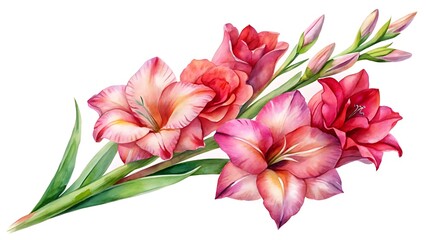 Fototapeta premium Watercolor painting of a beautiful gladiolus flower isolated on white background