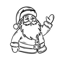 Santa Claus Waving Hand Christmas Coloring Page Vector Line Art