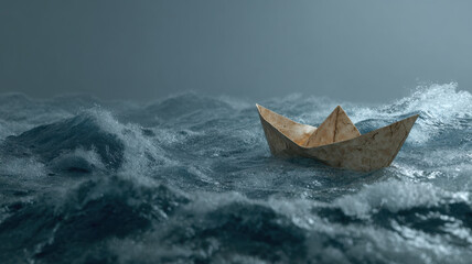 Obraz premium A paper boat navigating through stormy seas