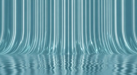 Obraz premium Blue neon light strips curve into reflective water