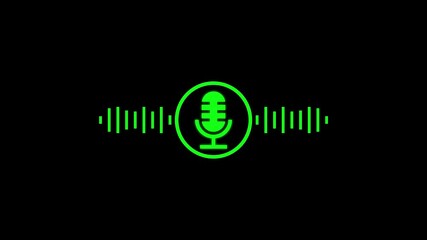 Animated green microphone with audio waveform on black background