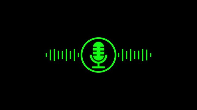 Animated green microphone with audio waveform on black background