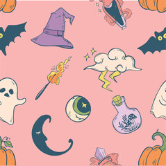 Cute Spooky Seamless Halloween Vector. Perfect for holiday decorations, party invitations, fabric prints, and seasonal designs.
