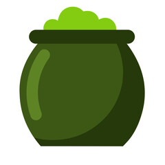 Green Cauldron with Bubbling Potion, Witchcraft and Magic Pot