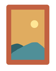 Minimalist Mountain Landscape Painting with Sun, Serene Nature Art