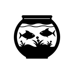 Two fish swimming in a round fish bowl icon on transparent background silhouette