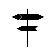 Directional signpost with two arrow signs on transparent background silhouette