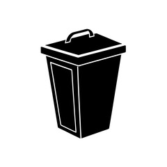 Illustration of a black trash container icon on transparent background silhouette