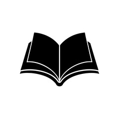 Illustration of an open book in black ink on transparent background silhouette