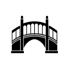 Silhouette of an arched pedestrian bridge on transparent background