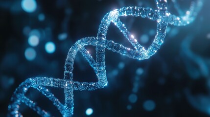 DNA double helix structure glowing in blue light symbolizing science biology genetics research and biotechnology