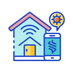 Obraz premium Smart home technology concept with house icon and mobile app, vector illustration