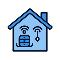 Blue Smart Home Icon on Black Background Representing Modern Automation and Connectivity