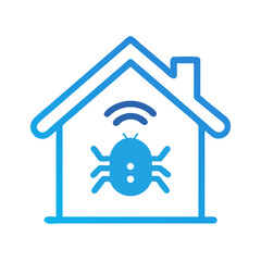 Vulnerable smart home concept showing a house with a bug and wifi symbol