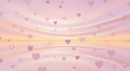 Pink and orange satin background with scattered heart shapes