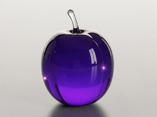 Obraz premium Radiant purple glass plum with glossy polished curves and glowing highlights placed softly on minimal surface background