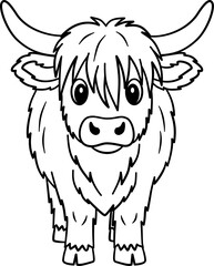 Cute Highland Cow Outline Cartoon