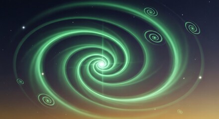 Fototapeta premium Swirling green nebula with luminous spirals and stars