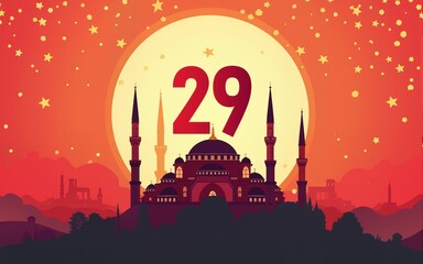 29 Ekim Cumhuriyet Bayrami kutlu olsun, Republic Day in Turkey. Translation: republic 100 years old. Vector illustration, poster, celebration card, graphic, post and story design. High quality