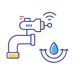Smart Water Tap with Connectivity and Water Drop in Modern Flat Design