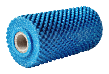 Rolling foam roller for fitness and recovery in home gym environment isolated on transparent background