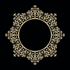 Decorative frame Elegant vector element for design in Eastern style, place for text. Floral black and golden border. Lace illustration for invitations and greeting cards