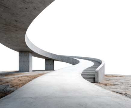 Curved concrete path construction modern architecture urban landscape isolated on transparent background