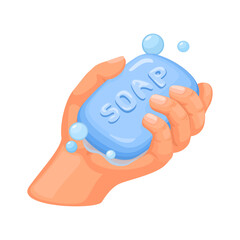 Hand hold Soap Cartoon illustration Vector