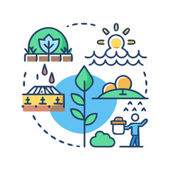 Illustrated Life Cycle of a Plant with Water Sun and Soil for Growth