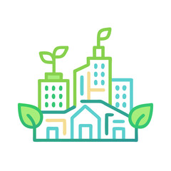 Modern sustainable city line art illustration on black background for eco concepts
