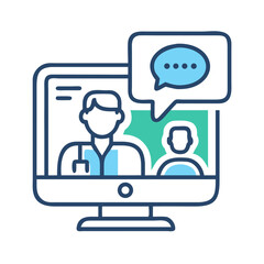 Online Consultation with Doctor via Computer Screen Display with a Speech Bubble