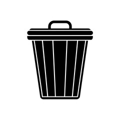 Simple black trash can object on transparent background silhouette