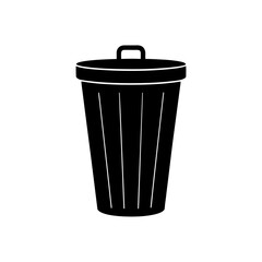 Isolated black trash can icon on transparent background silhouette